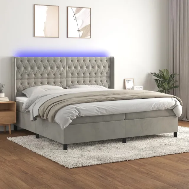 Sommier à lattes de lit matelas et LED Gris clair 200x200 cm