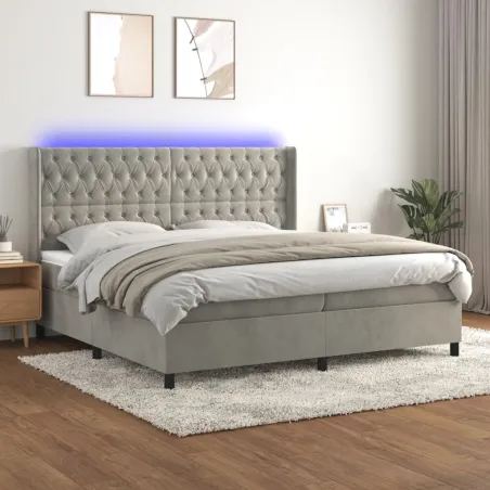 Sommier à lattes de lit matelas et LED Gris clair 200x200 cm