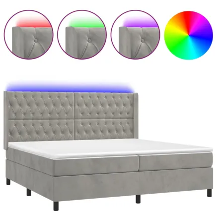 Sommier à lattes de lit matelas et LED Gris clair 200x200 cm 2