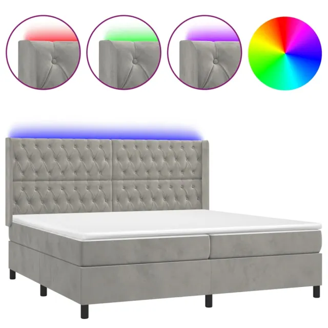 Sommier à lattes de lit matelas et LED Gris clair 200x200 cm