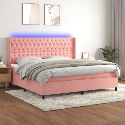Sommier à lattes de lit matelas et LED Rose 200x200 cm Velours