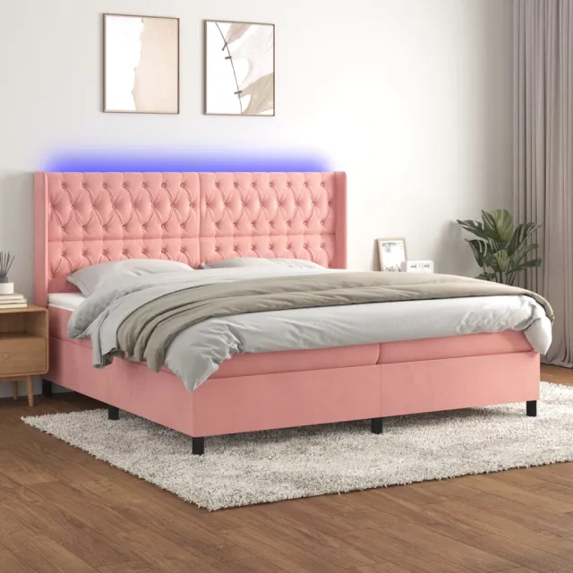 Sommier à lattes de lit matelas et LED Rose 200x200 cm Velours