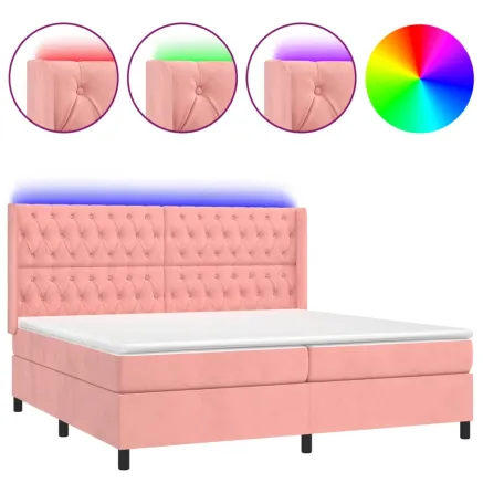 Sommier à lattes de lit matelas et LED Rose 200x200 cm Velours 2