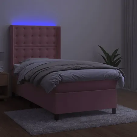 Sommier à lattes de lit matelas et LED Rose 80x200 cm Velours