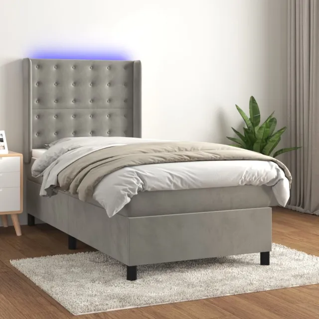 Sommier à lattes de lit matelas LED Gris clair 90x190cm Velours
