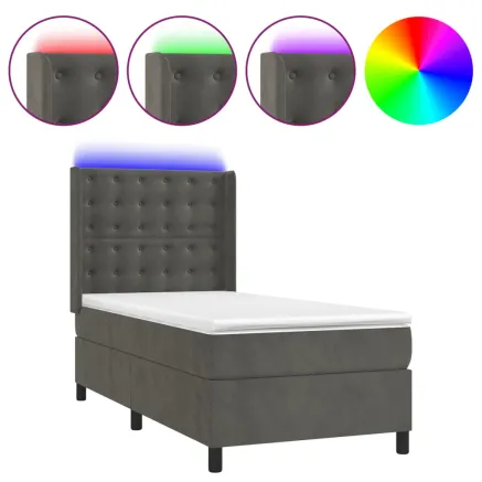 Sommier à lattes de lit matelas LED Gris foncé 90x190cm Velours 2