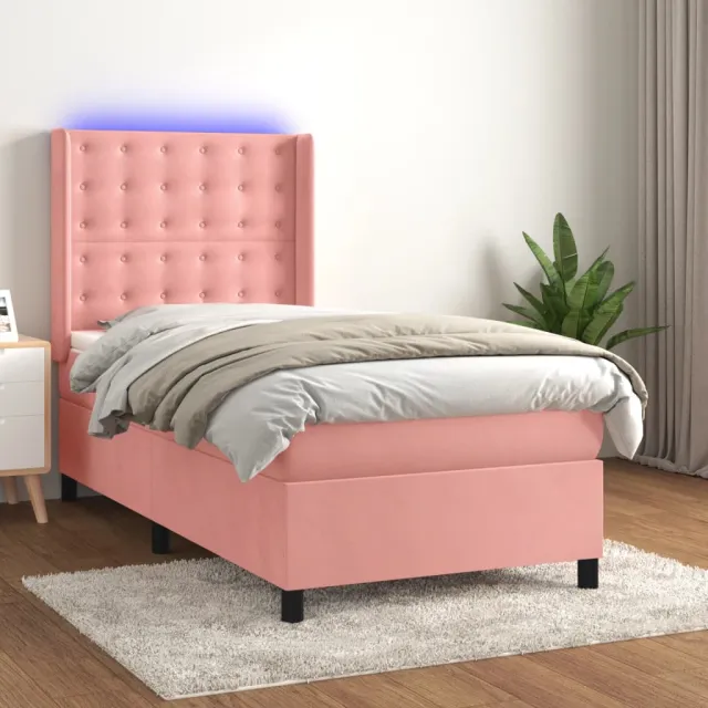 Sommier à lattes de lit matelas et LED Rose 90x190 cm Velours