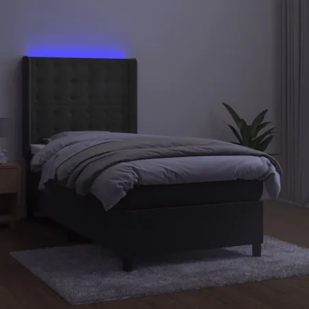 Sommier à lattes de lit matelas LED Gris foncé 90x200cm Velours
