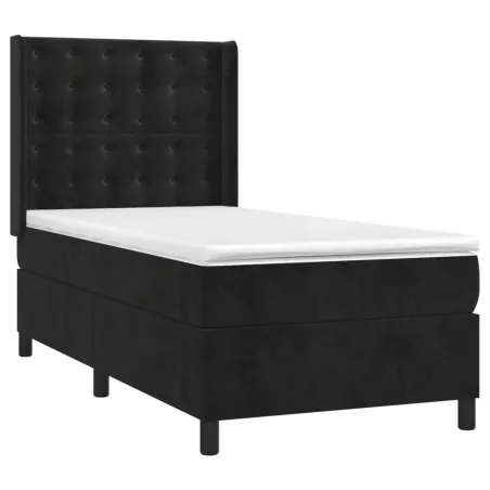 Sommier à lattes de lit matelas et LED Noir 90x200 cm Velours