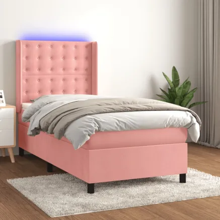 Sommier à lattes de lit matelas et LED Rose 90x200 cm Velours