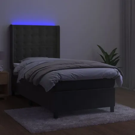 Sommier à lattes de lit matelas et LED Gris foncé 100x200 cm