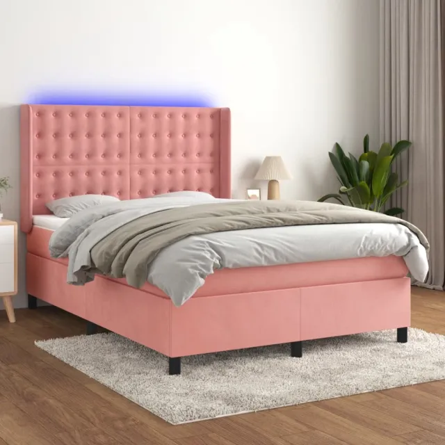 Sommier à lattes de lit matelas et LED Rose 140x190 cm Velours