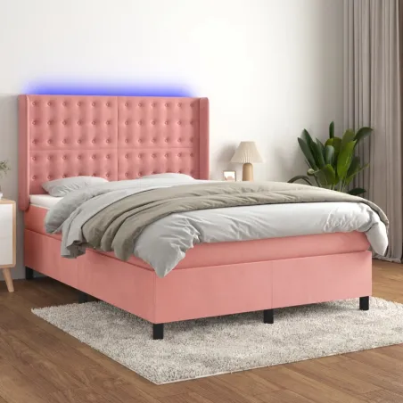 Sommier à lattes de lit matelas et LED Rose 140x190 cm Velours