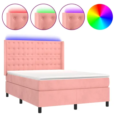 Sommier à lattes de lit matelas et LED Rose 140x190 cm Velours 2
