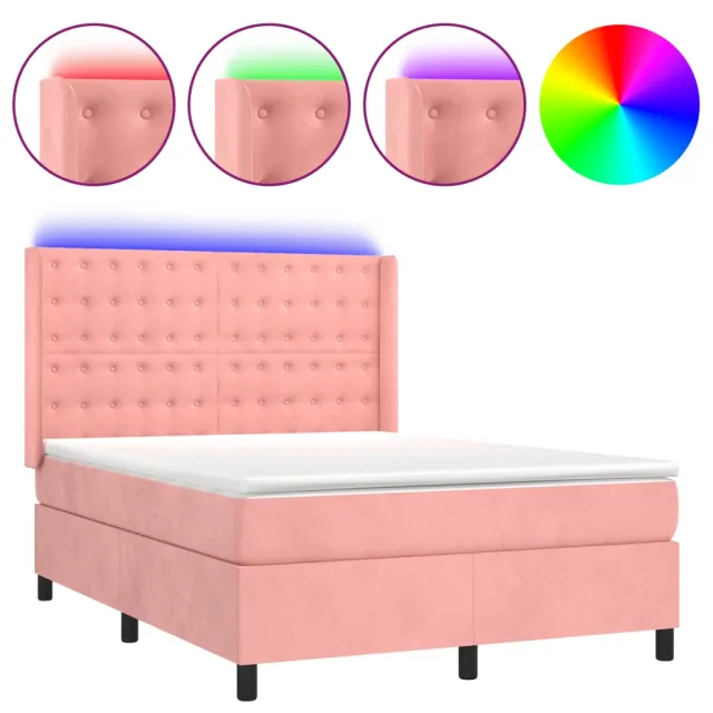 Sommier à lattes de lit matelas et LED Rose 140x190 cm Velours