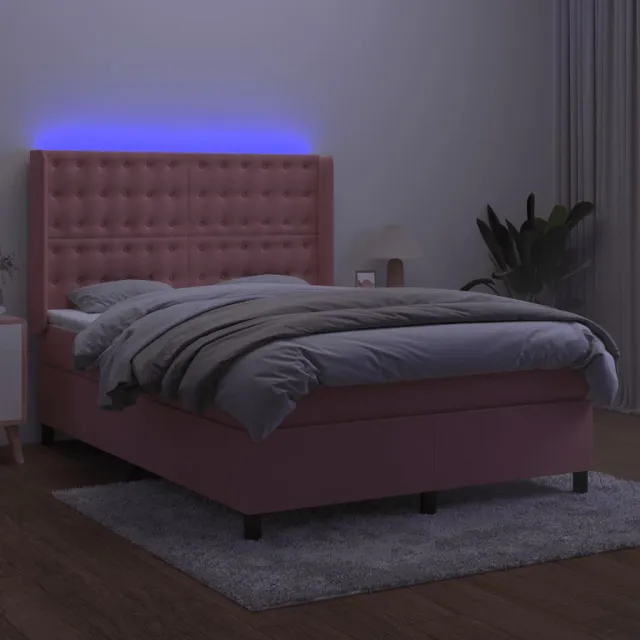 Sommier à lattes de lit matelas et LED Rose 140x190 cm Velours