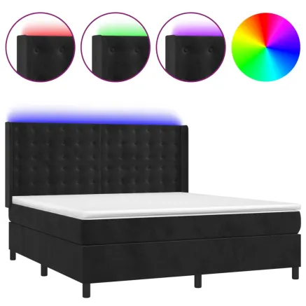 Sommier à lattes de lit matelas et LED Noir 160x200 cm Velours 2