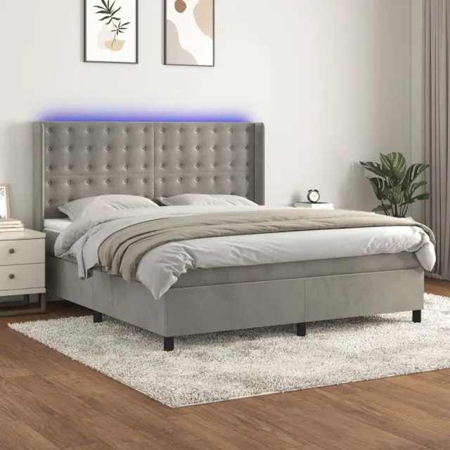 Sommier à lattes de lit matelas et LED Gris clair 180x200 cm