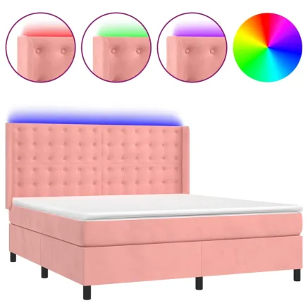 Sommier à lattes de lit matelas et LED Rose 180x200 cm Velours 2