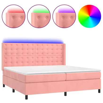 Sommier à lattes de lit matelas et LED Rose 200x200 cm Velours 2