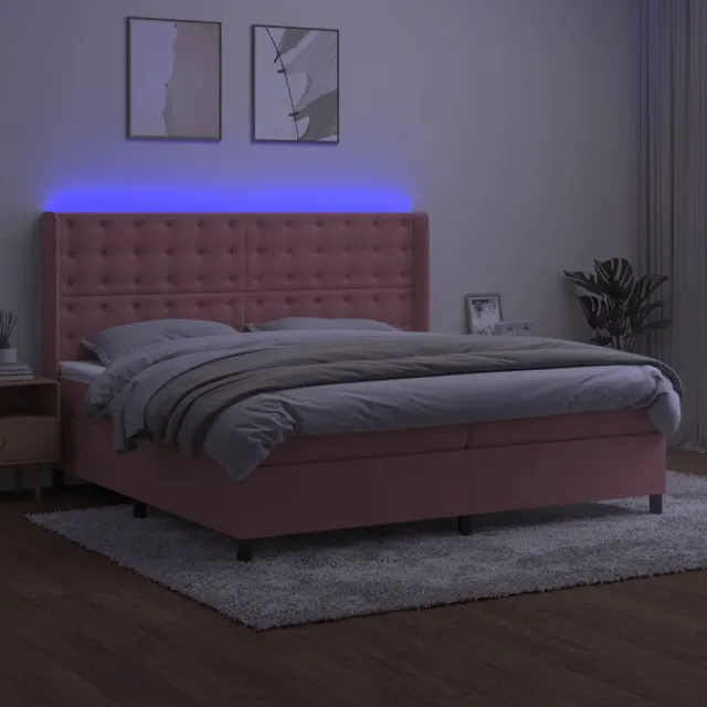 Sommier à lattes de lit matelas et LED Rose 200x200 cm Velours