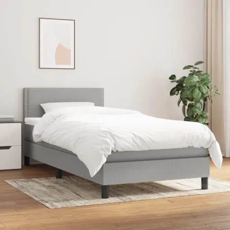 Sommier à lattes de lit avec matelas Gris clair 90x200 cm Tissu