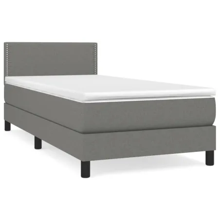 Sommier à lattes de lit avec matelas Gris foncé 90x200 cm Tissu