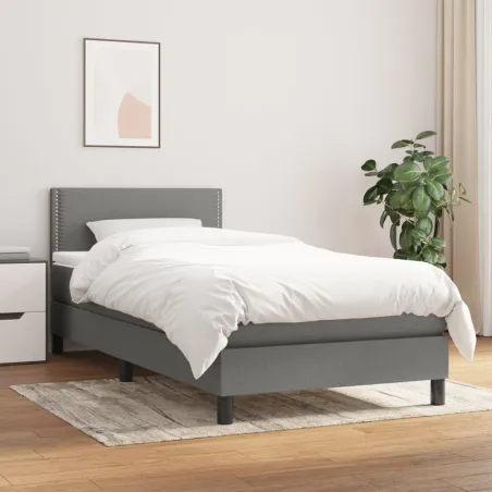 Sommier à lattes de lit avec matelas Gris foncé 100x200cm Tissu