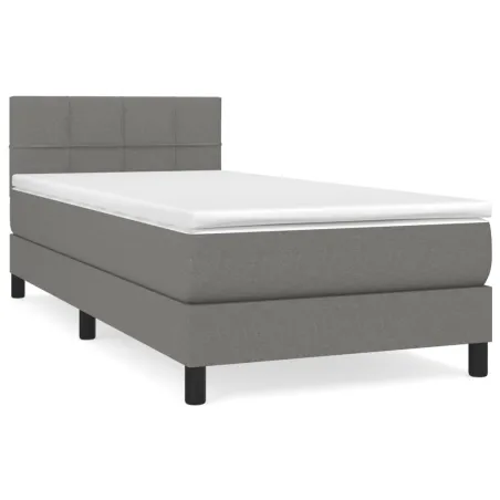 Sommier à lattes de lit avec matelas Gris foncé 90x200 cm Tissu