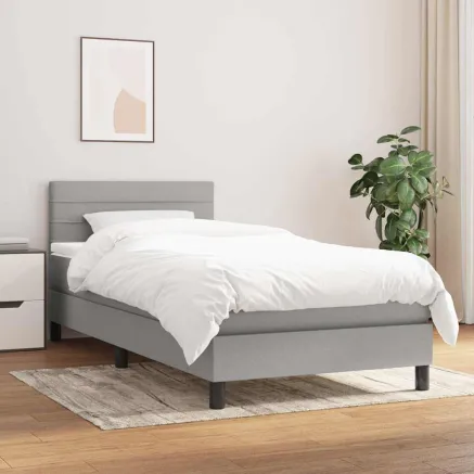 Sommier à lattes de lit avec matelas Gris clair 100x200cm Tissu