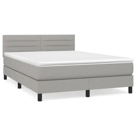 Sommier à lattes de lit avec matelas Gris clair 140x190cm Tissu