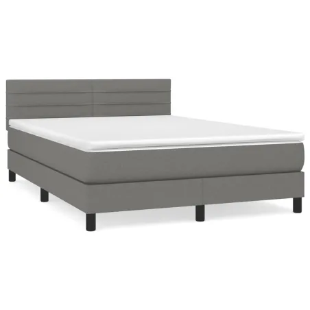 Sommier à lattes de lit avec matelas Gris foncé 140x190cm Tissu