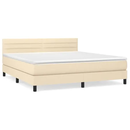 Sommier à lattes de lit avec matelas Crème 160x200 cm Tissu