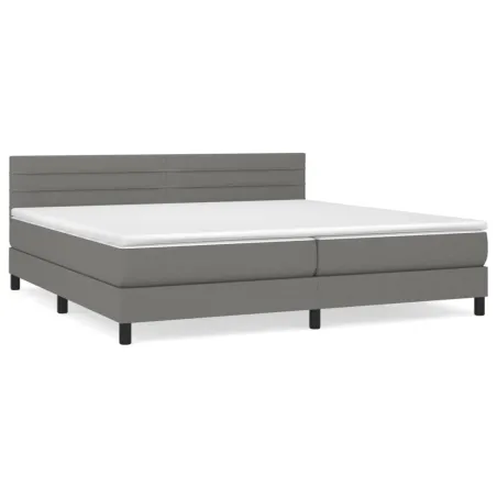 Sommier à lattes de lit avec matelas Gris foncé 200x200cm Tissu