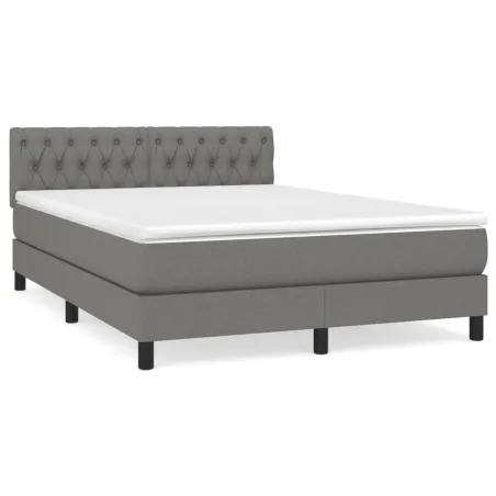 Sommier à lattes de lit avec matelas Gris foncé 140x200cm Tissu