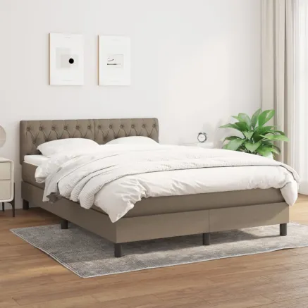 Sommier à lattes de lit avec matelas Taupe 140x200 cm Tissu