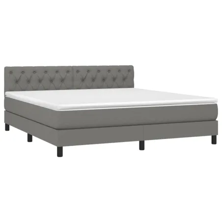 Sommier à lattes de lit avec matelas Gris foncé 160x200cm Tissu