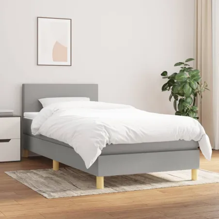 Sommier à lattes de lit avec matelas Gris clair 100x200cm Tissu