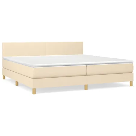 Sommier à lattes de lit avec matelas Crème 200x200 cm Tissu