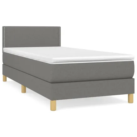 Sommier à lattes de lit avec matelas Gris foncé 90x200 cm Tissu 2