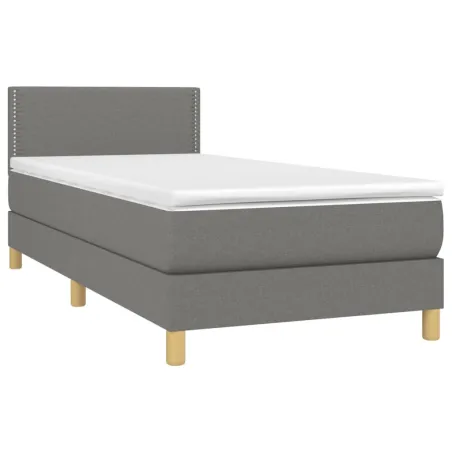 Sommier à lattes de lit avec matelas Gris foncé 100x200cm Tissu