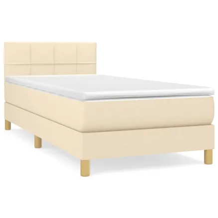 Sommier à lattes de lit avec matelas Crème 90x200 cm Tissu 2