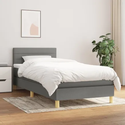 Sommier à lattes de lit avec matelas Gris foncé 90x200 cm Tissu