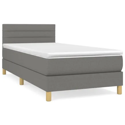 Sommier à lattes de lit avec matelas Gris foncé 90x200 cm Tissu 2