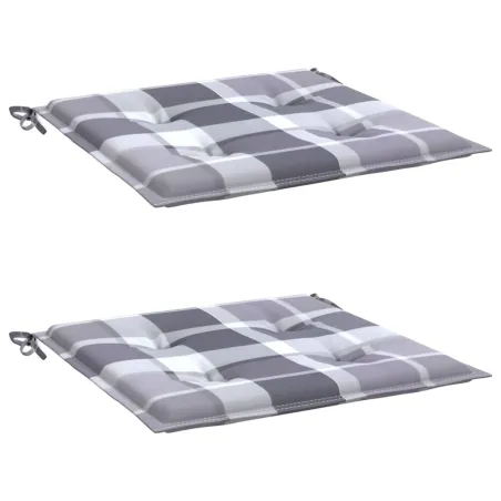 Coussins de chaise de jardin lot de 2 carreaux gris 50x50x4 cm