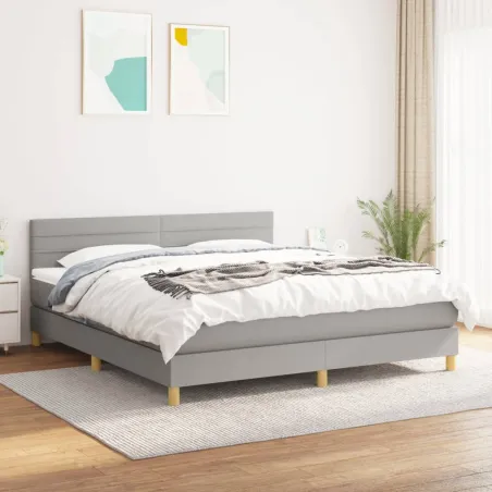 Sommier à lattes de lit avec matelas Gris clair 180x200cm Tissu