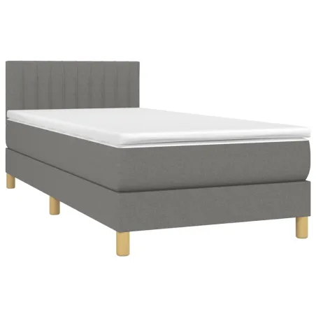 Sommier à lattes de lit avec matelas Gris foncé 100x200cm Tissu
