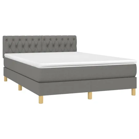 Sommier à lattes de lit avec matelas Gris foncé 140x200cm Tissu