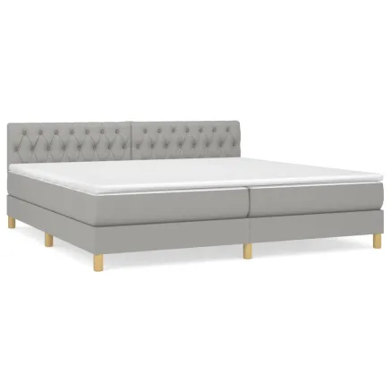 Sommier à lattes de lit avec matelas Gris clair 200x200cm Tissu 2
