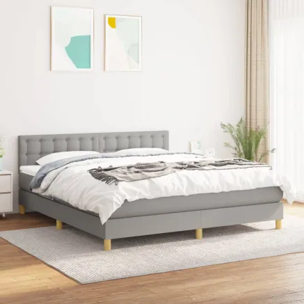Sommier à lattes de lit avec matelas Gris clair 160x200cm Tissu